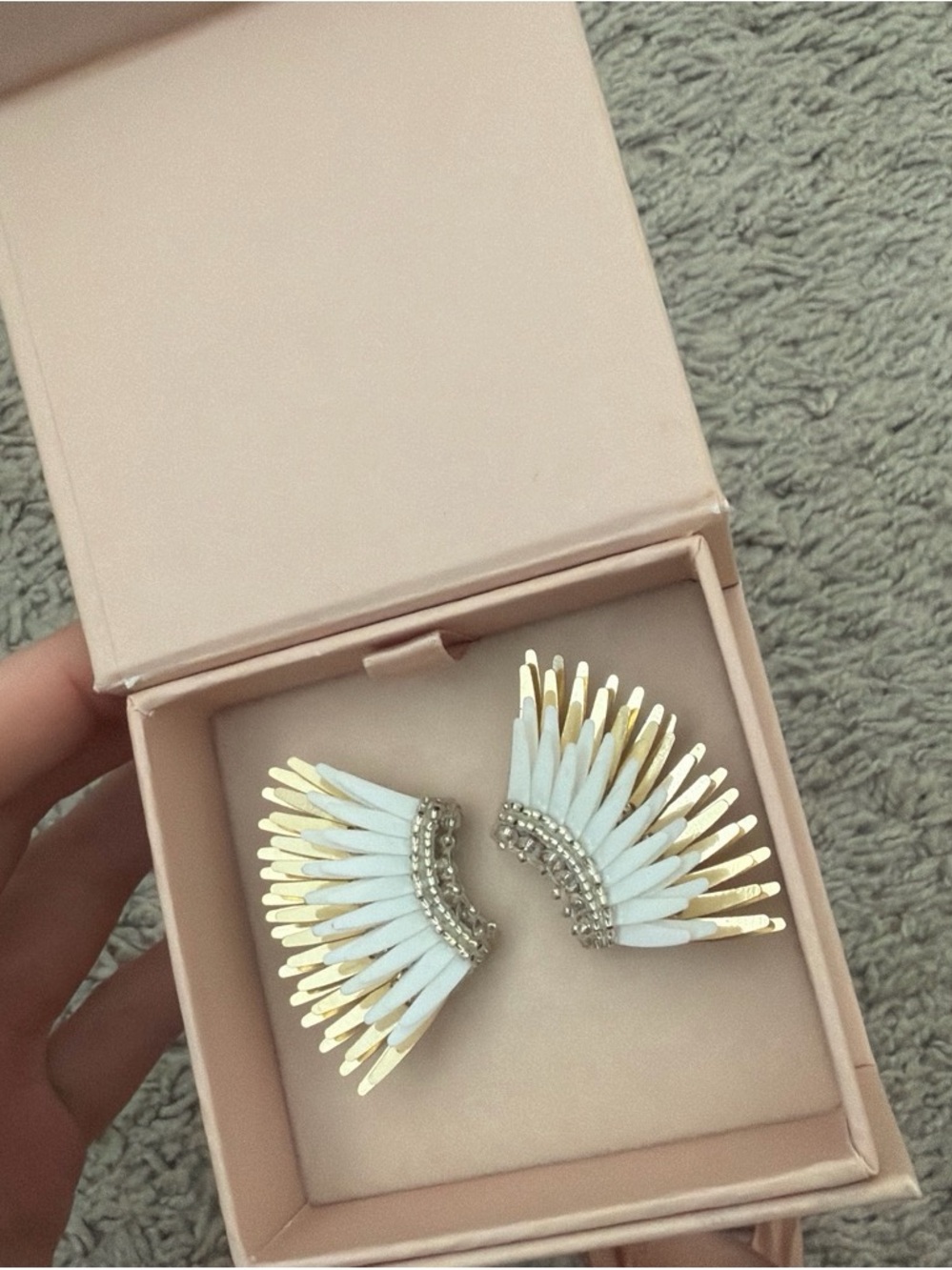 White and Gold Wing Earrings — Women Jewelry